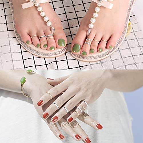 MJust 2mm 18K Gold Plated Stainless Steel Toe Ring 14Pcs Closed Plain Thin Band Toe Rings for Woman Rose Gold|Silver|Gold Stacking Rings Set Comfort Fit Size 2-9 Beach Foot Jewelry