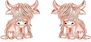 Women's Sterling Silver Highland Cow Latch Back Stud Earrings by MEIDERBO
