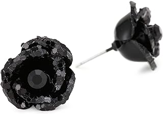Betsey Johnson Black Stone Accent Glitter Flower Stud Earrings with Push Back Mechanism
