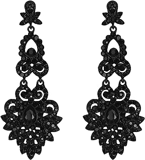 Push-Back Crystal Dangle Alloy Earrings: Flyonce Bridal Vintage Art Deco Style in Black & White for Women - Chandelier Design Jewelry