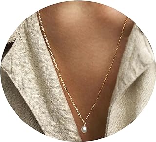 Collner Dainty Pearl Necklace 14K Gold/Silver Plated Cute Single Pearl Necklace Elegant Tiny Pearl Choker Delicate Layered Freshwater Pearl Necklace Everyday Jewelry Gift