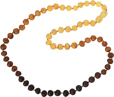 Lobster Clasp Adult Baltic Amber Bead Necklace with Ball Chain, Ideal for Any Occasion, Rainbow Patterned Unpolished Beads