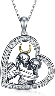 Skeleton Necklace Sterling Silver Skeleton Lover Pendant Necklace Skull Gothic Jewelry for Women Men