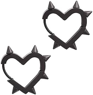 Sacina Black Spike Earrings, Huggie Hoop Heart Earrings, Gothic Earrings, Punk Earrings, Emo Grunge Earrings, Y2k Earrings, Christmas Jewelry Gift For Women