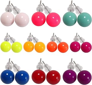 LZMEI 8mm 10 pairs colors Assorted Mixed Imitation Round Pearl Earrings Studs Holiday gifts for Women Girls