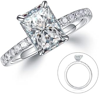Dazzling Radiant Cut Moissanite Engagement Ring with Sidestone Accents for Her, Fitted Wedding Bands Design