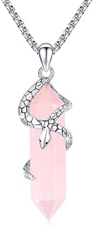 CUOKA MIRACLE Snake Necklace Quartz Necklace Healing Crystal Pendant Necklace 925 Sterling Silver Snake Crystal Necklace Pink Hexagonal Quartz Jewelry Birthday Gifts For Women Girls