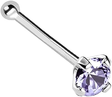 Jewelry Avalanche 22G Solid 14Kt Gold Nose Bone Stud with Prong Set real Tanzanite Gemstone, 14kt Yellow Gold or 14kt White Gold - December Birthstone Nose Ring