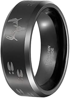 8mm Black Etched Deer Head Tungsten Carbide Wedding Band Men's Hunting Ring Size 6-15