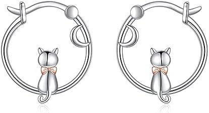 Sterling Silver Animal Hoop Earrings with Hinged Hoop Closure - Available in Cat, Dog, Fox, and More Designs