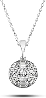 925 Sterling Silver Pendant Necklace | Rhodium Plated | Baguette Gemstone for Women Genuine Gems Zircon, 18" Inch Thin, Dainty, Sturdy Silver Chain Necklace Jewelry Gift