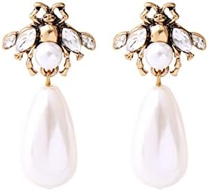 Push-Back Drop-Design Alloy Pearl Earrings with Cubic Zirconia Accents for Brides Bridesmaids or Everyday Wear - Women's Timeless Classic Teardrop Earrings