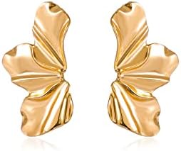 Gold Flower Earrings for Women,14K Gold Plated Flower Dangle Drop Earrings,Exaggerated Flower Floral Earrings Sparkling Dainty Earrings Large Metal Flower Drop Earrings Hypoallergenic Flower Statement Earring Jewelry Gift