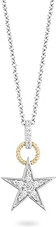 Jewelili Hallmark Fine Jewelry Sterling Silver and 14K Yellow Gold 1/5 Cttw Natural White Round Diamond Elegant Star Pendant Necklace, 18" Cable Chain