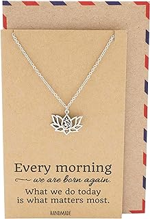 quan jewelry Yoga Lotus Flower Pendant Necklace with Om Symbol, Happy Birthday Gifts Ideas for Mom, Daughter, Women with Inspirational Quote on Gift Card