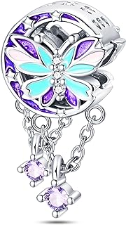 NUJIFFY 925 Sterling Silver Charms Beads for Bracelets & Necklaces, Purple Butterfly Charm with Chain Birthday Gifts Moon Pendant Jewelry for Women Men Teens