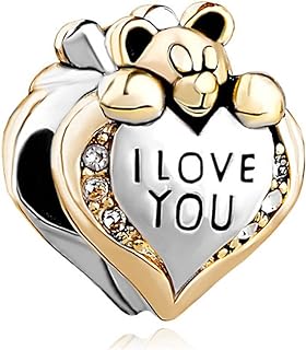 Creationtop Fit Pandora Charms Silver Plated for Any European Bracelet I Love You Heart Care Bear