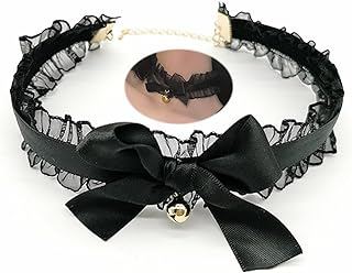 Gothic Lace Choker Necklace for Women With Bell & Bow-Knot Ribbon on Cable Chain - Zinc Alloy, Black, Non-Gemstone, Queen of Darkness Style