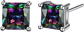 18K White Gold Plated Multicolor Black Cubic Zirconia Stud Earrings for Women Teen Girls Jewelry
