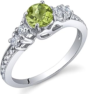 PEORA Peridot Solstice Ring for Women 925 Sterling Silver, Natural Gemstone Birthstone, 0.50 Carat Round Shape, Comfort Fit, Sizes 5 to 9