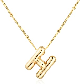 Bubble Letter Necklace Balloon Initial Necklaces for Women Girls Dainty Alphabet Pendant 14K Gold Plated Puffy Name Personalized Jewelry Gift