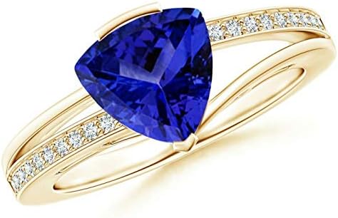 Trillion Cut Created Tanzanite Engagement Wedding Solitaire with Accent Promise Ring for Women's 14K Rose Gold Plated 925 Sterling Silver