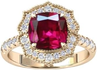 14K Cushion Cut Ruby Engagement Ring Vintage Halo Wedding Ring 1.5 CT Unique Ruby Promise Ring Ruby Bridal Anniversary Ring Gift For Women