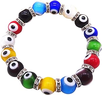 Other-Clasp-Type Turkish Evil Eye Bracelet with Multicolor Acrylic Beads for Men and Women, Dazzling Crystal Amulet Design