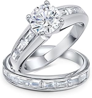 Classic Art Deco Cubic Zirconia Ring Set, Rhodium-Plated-Silver Clasp, For Women, Vintage Style Design