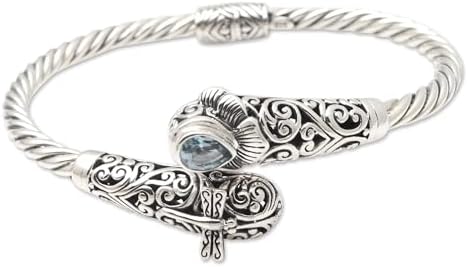 NOVICA Multi-Gem Blue Topaz .925 Sterling Silver Cuff Bracelet 'Dragonfly in the Field'