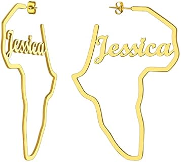 GoldChic Jewelry African Earrings for Women, Gold Africa Map Earring with Custom Name, Platinum/Black Minimalist Ethnic Style Dangle Drop Statement Ear Jewelry with Gift Box