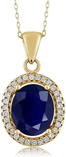 Gem Stone King 18K Yellow Gold Plated Silver Blue Sapphire Pendant Necklace For Women (5.40 Cttw, Oval 11X9MM, Gemstone Birthstone with 18 Inch Chain)