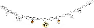 Jewelili Enchanted Disney Fine Jewelry 14K Yellow Gold over Sterling Silver Diamond Accent with Citrine Belle Charms Bracelet