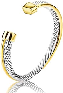 Two-Tone Silver and Gold Twisted Cable Chain Bracelet - Cuff Bangle Design for Fashion Conscious Individuals - Ideal Stylish Gift, No Gems, Allergy-Free