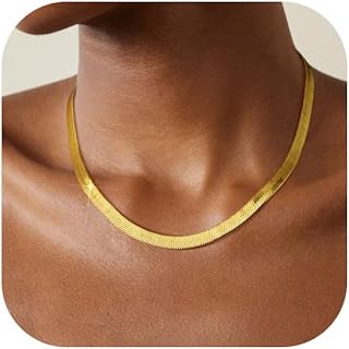 Wowshow Real Gold Plated Snake Chain Choker with Lobster Clasp and Flat Herringbone Design for Women, 16-20 Inch