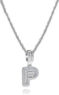 Initial A-Z Letters Name Charm Necklaces Women Men Pendant Clear CZ Alphabet Personalized Jewelry 20 inch Gift for Mom Sister Family Birthday Christmas Daughter Granddaughter