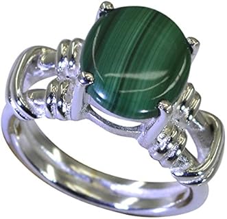 Women's Handcrafted Genuine Malachite Wedding Ring in 925 Sterling Silver, Sizes 4-12 - Promotes Beauty, Health, & Good Luck