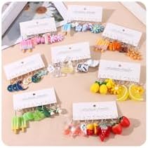 WAINIS 40 Pairs Cute Weird Earrings Y2K Funny Dangle Drop Earrings for Women Goldfish Water Bottle Milk Tea Bear Fruits Mushroom Creative Earrings Party Jewelry Gifts