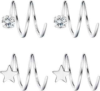 Sterling Silver Wrap Earrings with Cubic Zirconia for Women, Double Hoop Design