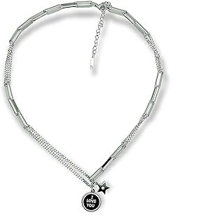 I Love You Necklace Dainty Coin and Star Charm Pendant Trendy Paperclip and Curb Chain 16,5"