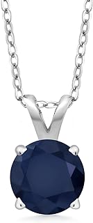 Gem Stone King 925 Sterling Silver Blue Sapphire Pendant Necklace For Women (1.10 Cttw, Gemstone September Birthstone, Round 6MM, With 18 Inch Silver Chain)