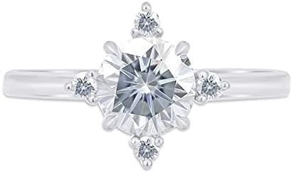 1 Carat Round Cut Moissanite North Star Engagement Ring, Lab-Created Diamond by SAVEARTH DIAMONDS, in Rose Gold Plated Sterling Silver for Women - Intricate Prong Set Design