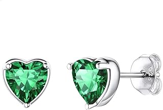 1 Pair Adabele Authentic Sterling Silver Heart Birthstone Stud Earrings 6mm 0.84 Carat Cubic Zirconia Diamond Gemstone Hypoallergenic Nickel Free Tarnish Resistant Women Jewelry