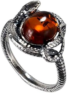 Baltic Honey Amber & Sterling Silver Snake Ring for Women in Size 5