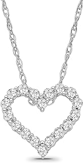 10K White Gold Diamond Heart Pendant with Sterling Silver Rope Chain Necklace (1/4 cttw, I-J Color, I2-I3 Clarity), 18"