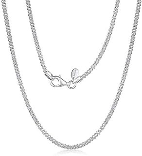 Lobster Clasp Amberta Diamond Cut Popcorn Chain Necklace in 925 Sterling Silver for Unisex - Fine Italian Craftsmanship Design