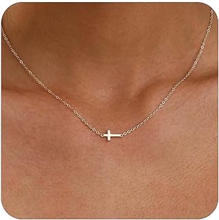 14K Gold Plated Sideways Cross Choker Necklace with Cubic Zirconia Embellished, Fashionable Cable Chain for Women, Elegant Fissen Cross Jewelry Gift
