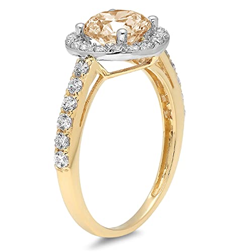 Clara Pucci 2.45 ct Round Cut Solitaire accent Halo Stunning Genuine Flawless Simulated Yellow Moissanite Modern Promise Statement Designer Ring 14k Yellow & White Gold