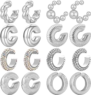 NEWITIN 8 Pairs Chunky Ear Cuff Earrings for Women Trendy Thick Ear Cuffs Non Piercing Clip On Earrings Large Ear Cuffs Ear Cartilage Clip for Women Girls