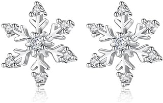 Christmas Snowflake Stud Earrings for Women,Hypoallergenic 925 Silver Tiny Snowflake Earrings Sparkling Rhinestone Snowflake Flower Xmas Festive Jewelry Chrismas Gifts